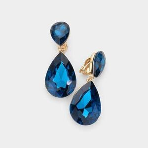Lux Blue Teardrop Clip-On Earrings